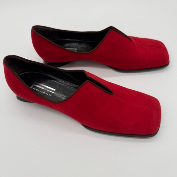 Vintage Franco Fieramosca Red Suede Square Toe Slip-On Flats 10B Made in Italy - Picture 6 of 12